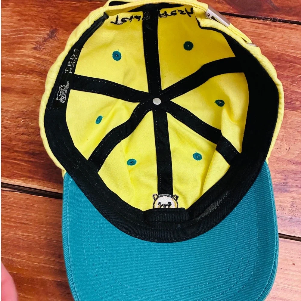 Teddy Fresh Teddy Bear Embroidered Baseball Cap Yellow‎ Teal Adjustable Strap